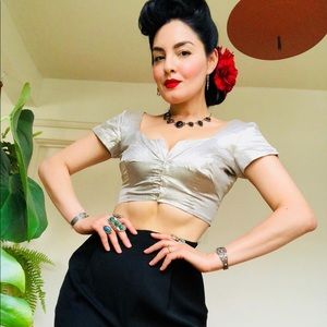 Vintage silver lame crop top with bullet bra bust